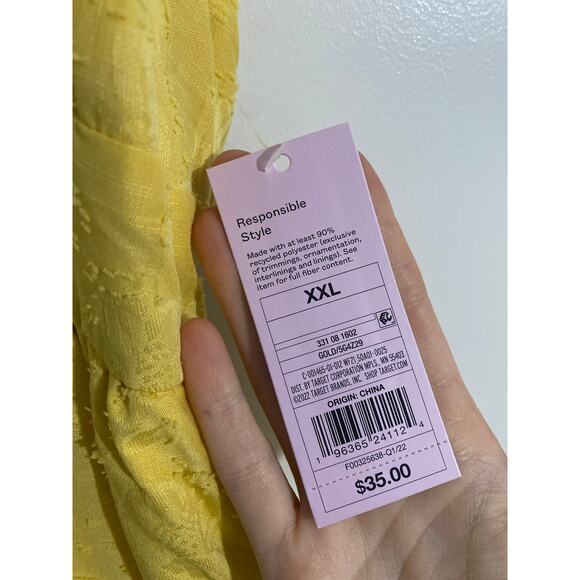 Wild Fable NWT babydoll mini dress women’s size XXL yellow textured boho peasant - Picture 4 of 6